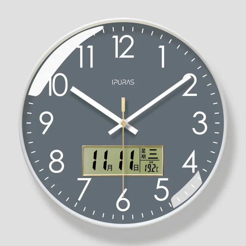 2024 Wall Clock Modern Design Bedroom Living Room Wall Watch Display Calendar Home Silent Sweep Second Fashion Wall Quartz Clock