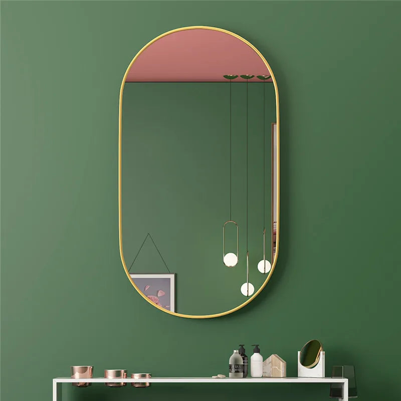 Golden Oval Mirror Wall Mounted Bathroom Vanity Vanity Mirror Bathroom  Round Mirrors Waterproof Explosion-proof Cosmetic Mirror