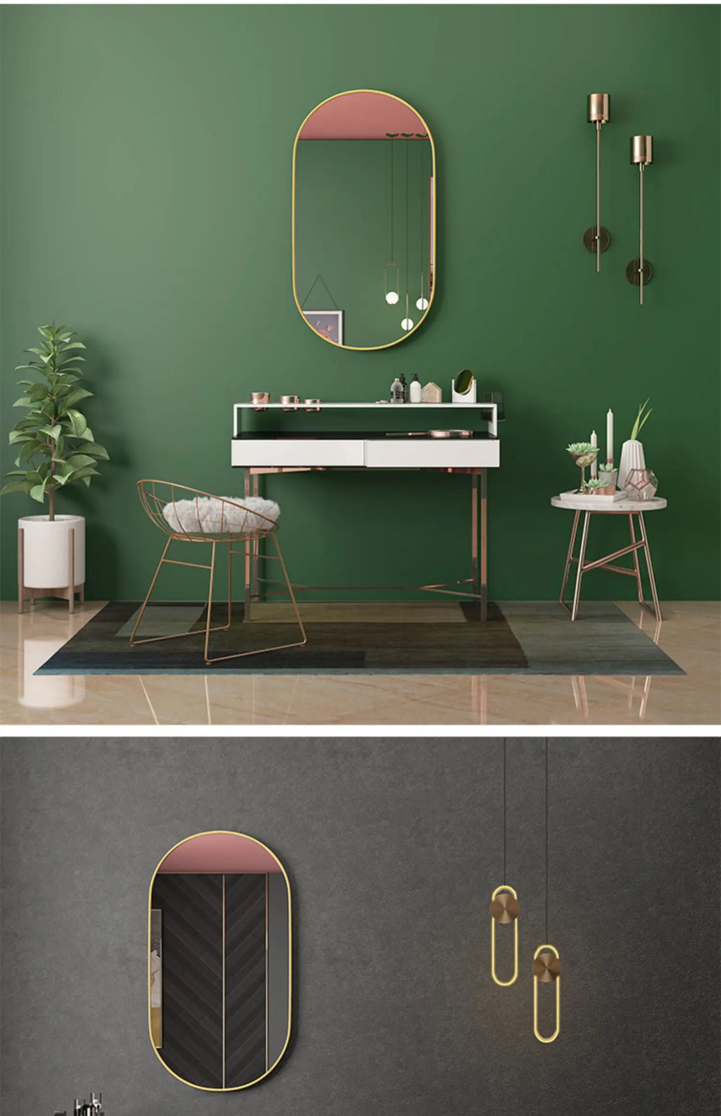 Golden Oval Mirror Wall Mounted Bathroom Vanity Vanity Mirror Bathroom  Round Mirrors Waterproof Explosion-proof Cosmetic Mirror