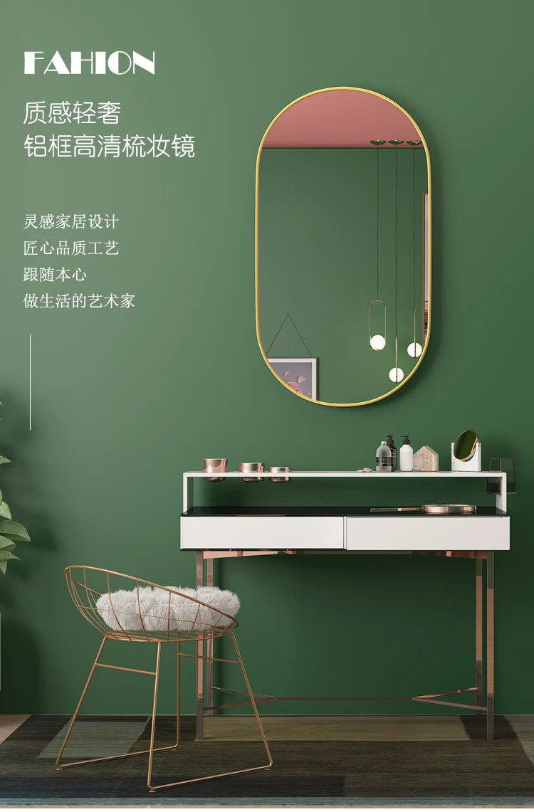 Golden Oval Mirror Wall Mounted Bathroom Vanity Vanity Mirror Bathroom  Round Mirrors Waterproof Explosion-proof Cosmetic Mirror