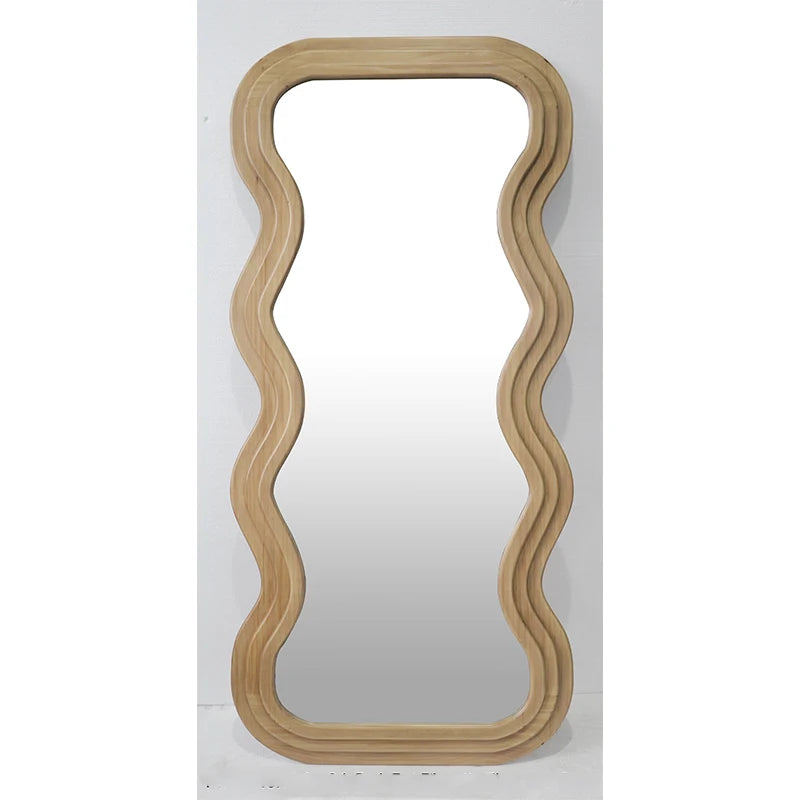 Farmhouse Wooden Wall Mirror Newly Accent Wave Shape Floor Mirror Standing for Wholesale