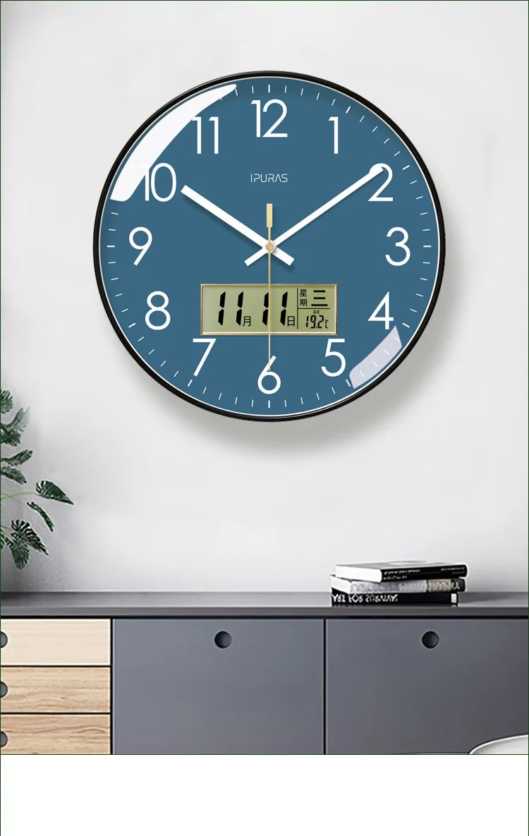 2024 Wall Clock Modern Design Bedroom Living Room Wall Watch Display Calendar Home Silent Sweep Second Fashion Wall Quartz Clock