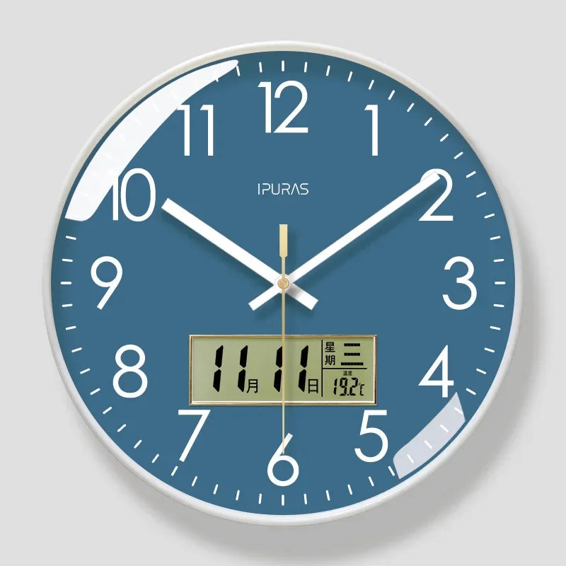 2024 Wall Clock Modern Design Bedroom Living Room Wall Watch Display Calendar Home Silent Sweep Second Fashion Wall Quartz Clock