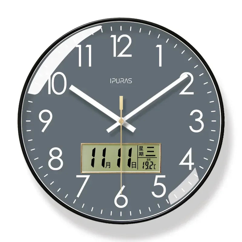 2024 Wall Clock Modern Design Bedroom Living Room Wall Watch Display Calendar Home Silent Sweep Second Fashion Wall Quartz Clock