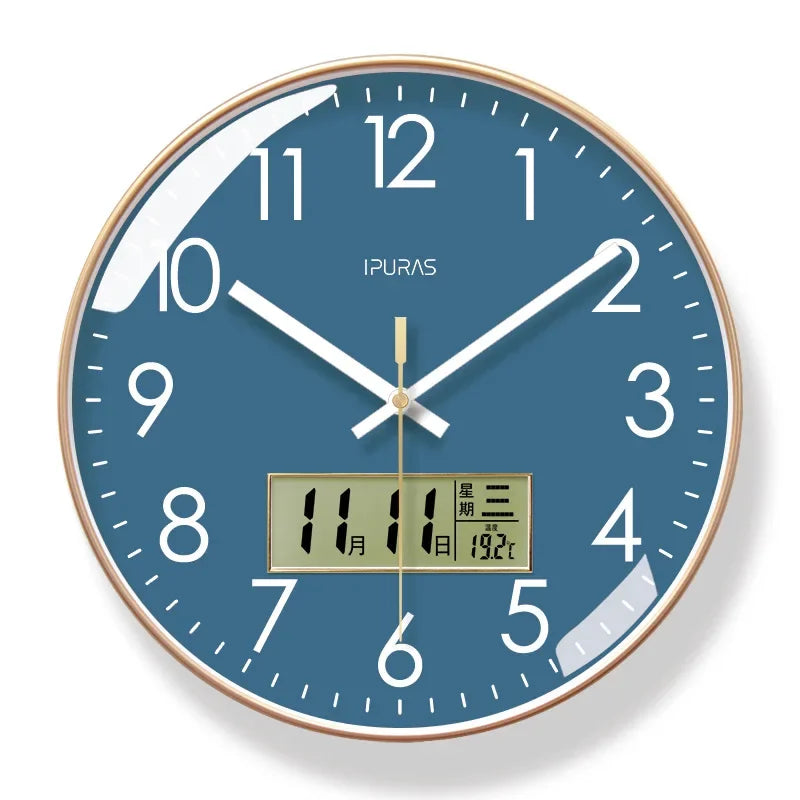 2024 Wall Clock Modern Design Bedroom Living Room Wall Watch Display Calendar Home Silent Sweep Second Fashion Wall Quartz Clock