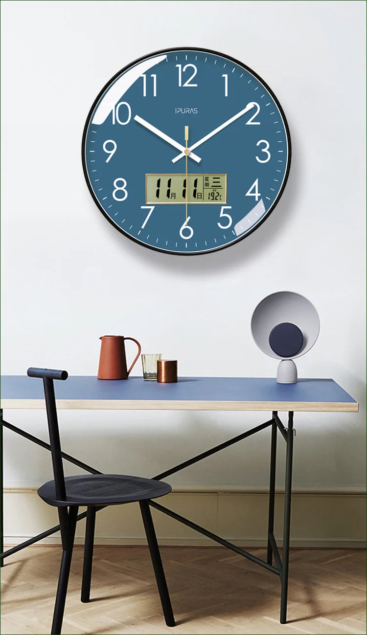 2024 Wall Clock Modern Design Bedroom Living Room Wall Watch Display Calendar Home Silent Sweep Second Fashion Wall Quartz Clock