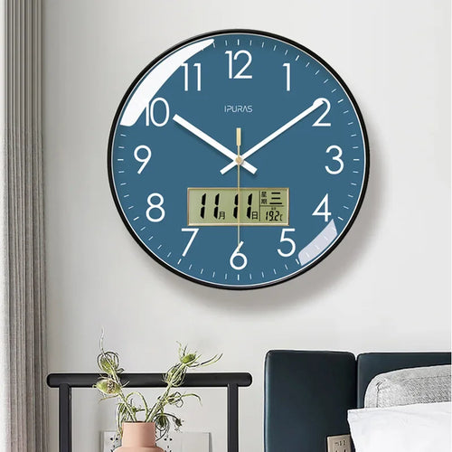 2024 Wall Clock Modern Design Bedroom Living Room Wall Watch Display Calendar Home Silent Sweep Second Fashion Wall Quartz Clock
