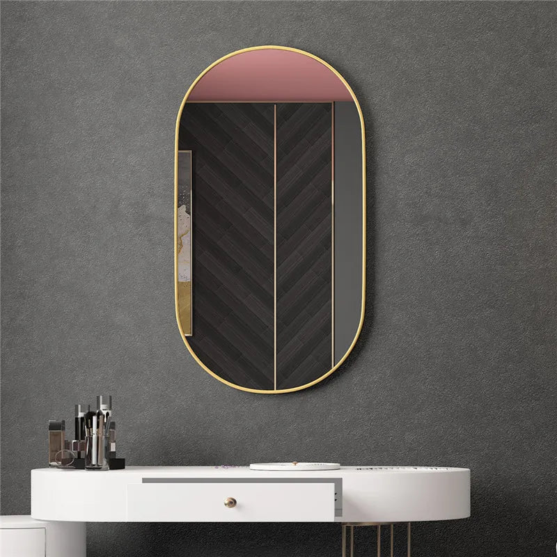Golden Oval Mirror Wall Mounted Bathroom Vanity Vanity Mirror Bathroom  Round Mirrors Waterproof Explosion-proof Cosmetic Mirror