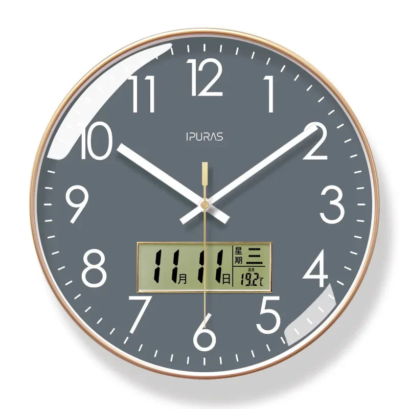 2024 Wall Clock Modern Design Bedroom Living Room Wall Watch Display Calendar Home Silent Sweep Second Fashion Wall Quartz Clock