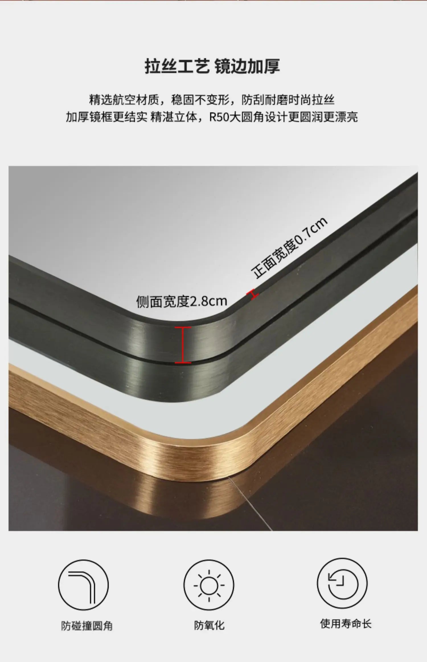 Golden Oval Mirror Wall Mounted Bathroom Vanity Vanity Mirror Bathroom  Round Mirrors Waterproof Explosion-proof Cosmetic Mirror