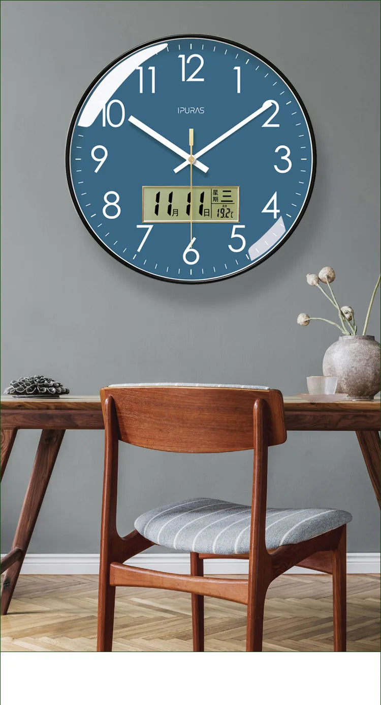 2024 Wall Clock Modern Design Bedroom Living Room Wall Watch Display Calendar Home Silent Sweep Second Fashion Wall Quartz Clock