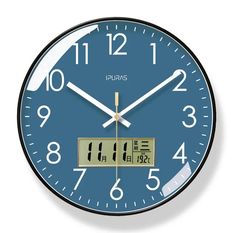2024 Wall Clock Modern Design Bedroom Living Room Wall Watch Display Calendar Home Silent Sweep Second Fashion Wall Quartz Clock