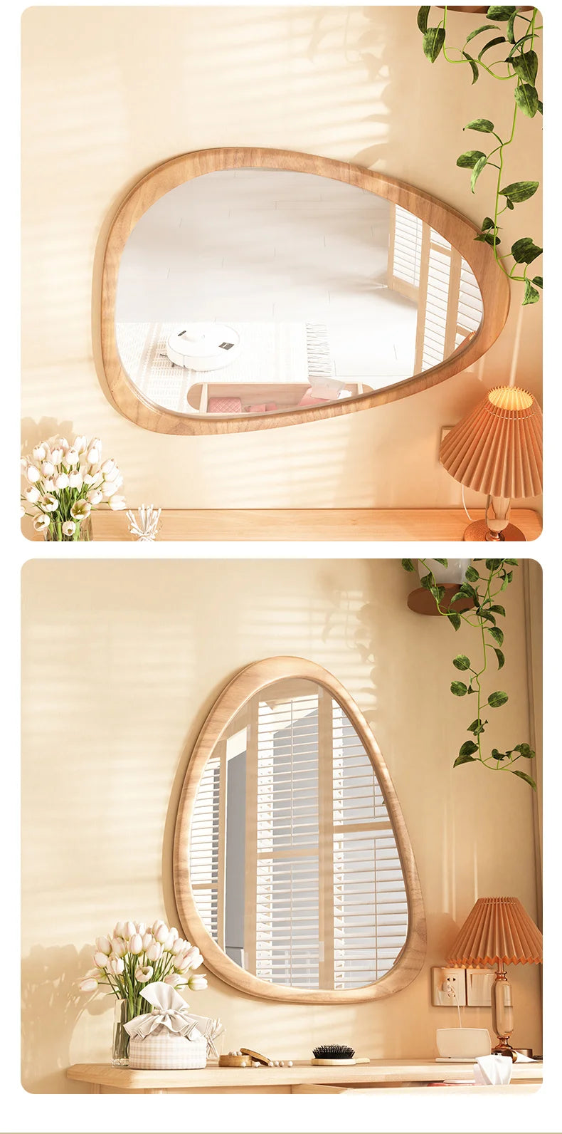 Irregular Wall Mirror Living Room Decoration Modern Girls Mirror Funky Wooden Asymmetrical Bathroom Espelhos Home Decorations